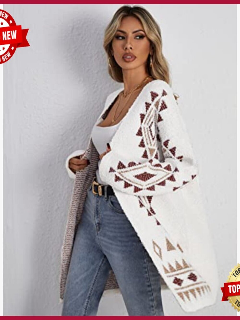 Open Front Long Sleeve Chunky Knit Boho Cardigan Sweater Coat - Picture 5 of 6